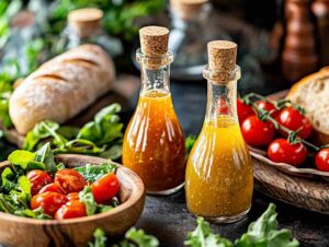 Side-by-side view of Italian vs golden Italian dressings, showing their contrasting colors and textures.