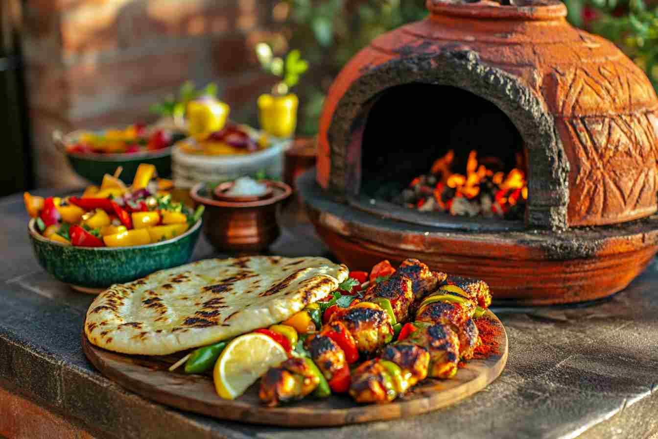 Close-up of tandoori chicken, showing the smoky char and spices, a key example of tandoor vs tandoori.