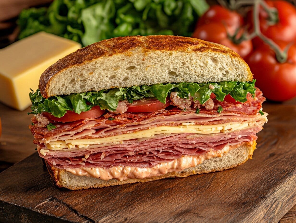A perfectly crafted knob sandwich with vibrant layers