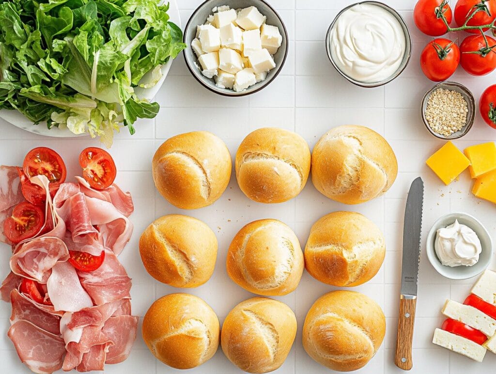 Ingredients for making a knob sandwich laid out neatly