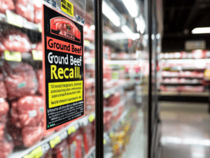 Illustration of a ground beef recall notice.