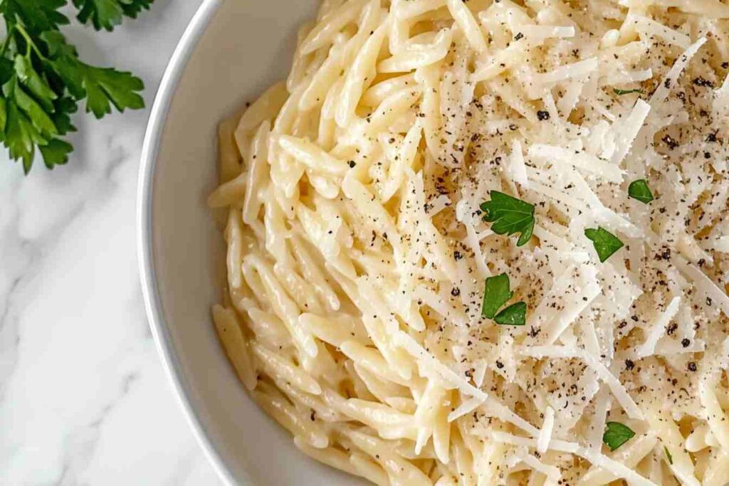Creamy lemon orzo pasta with parmesan and parsley