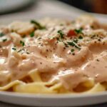 Creamy Parmesan Garlic Sauce Drizzled on Pasta