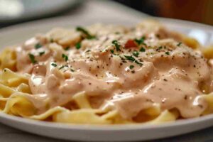 Creamy Parmesan Garlic Sauce Drizzled on Pasta