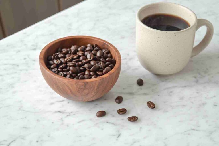 Freshly Roasted Whole Bean Coffee on a Marble Surface