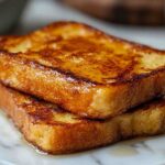 Plated sourdough French toast in a bright kitchen