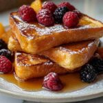 Delicious sourdough French toast with berries and maple syrup