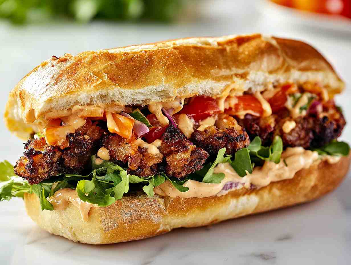 Mouthwatering knob sandwich with overflowing and colorful fillings.