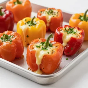 Colorful mini peppers stuffed with creamy cheese filling