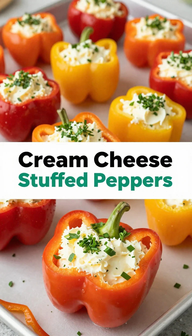 Colorful mini peppers stuffed with creamy cheese filling