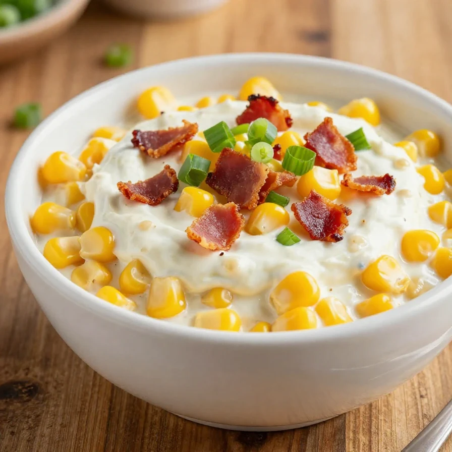 A bowl of cowboy corn dip garnished with cilantro and served with tortilla chips