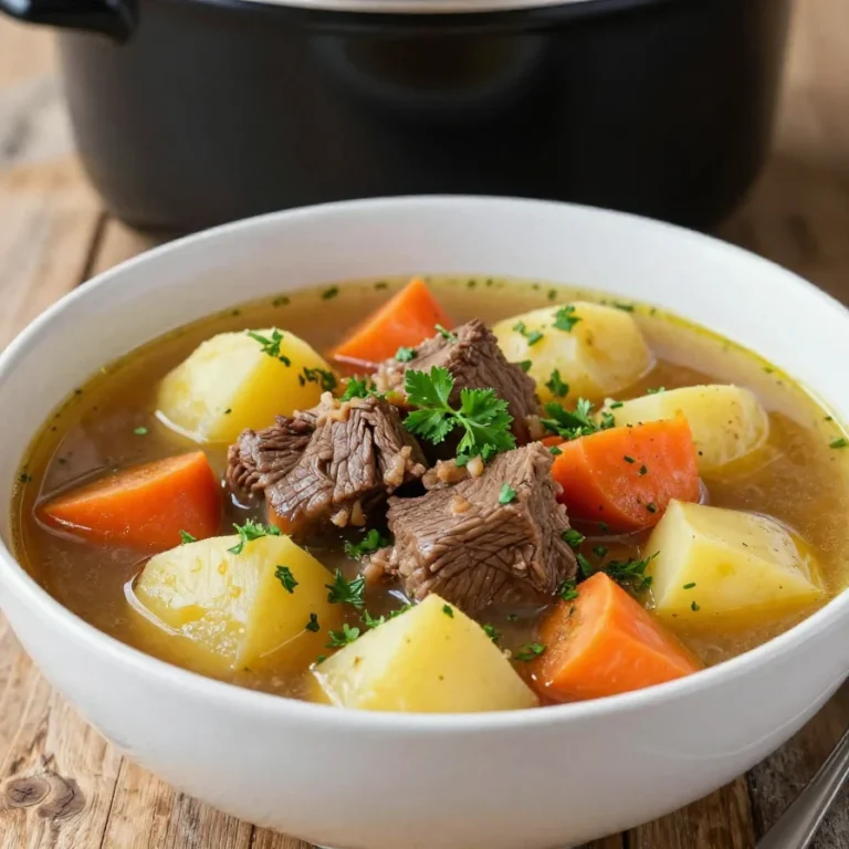 A hearty crock pot beef stew with carrots and potatoes