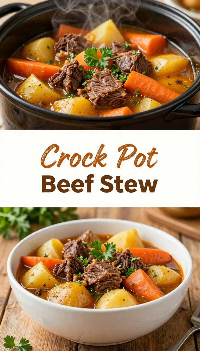 A hearty crock pot beef stew with carrots and potatoes