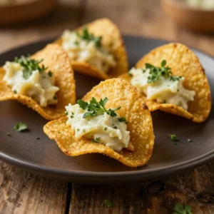 A platter of cream cheese tortilla bites garnished with herbs and colorful vegetables