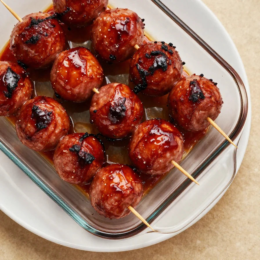 A plate of BBQ sausage bites made with only four ingredients, garnished with parsley