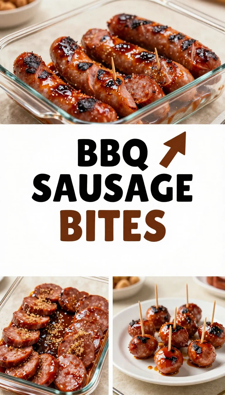 A plate of BBQ sausage bites made with only four ingredients, garnished with parsley