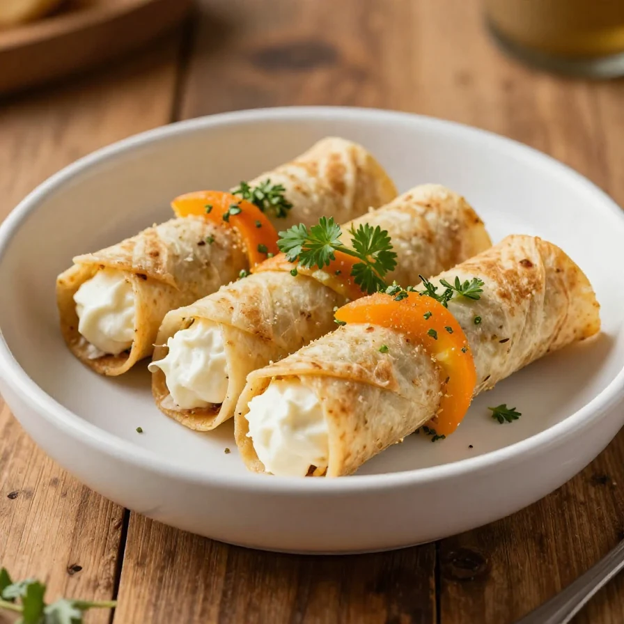 Colorful vegetable tortilla roll ups arranged on a wooden platter