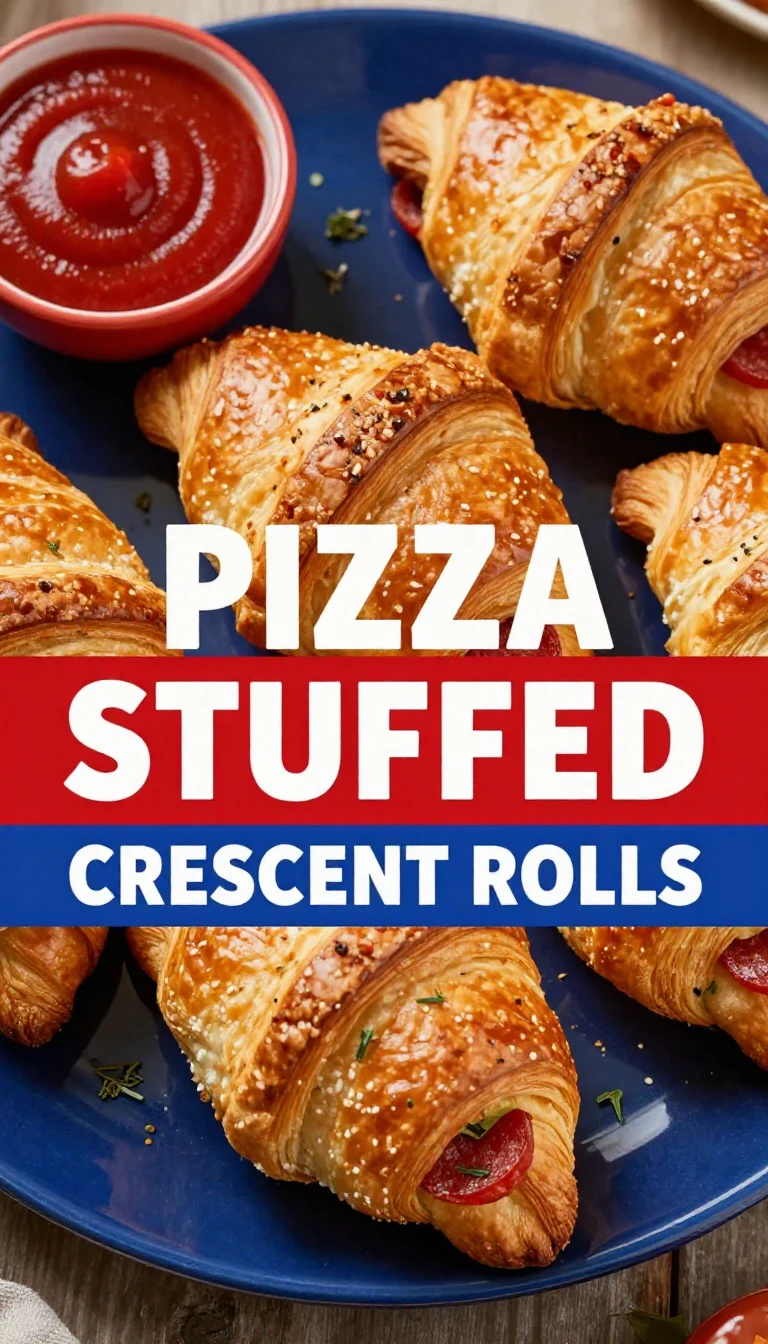A plate of freshly baked pepperoni crescent rolls with melted cheese oozing out